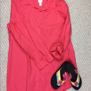 Chico’s long shirt dark salmon sz 2 (14)